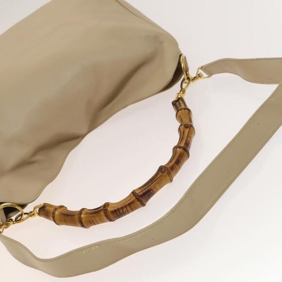 GUCCI Bamboo Shoulder Bag Leather Beige Gold 001 2113 001 2113 - Picture 7 of 16